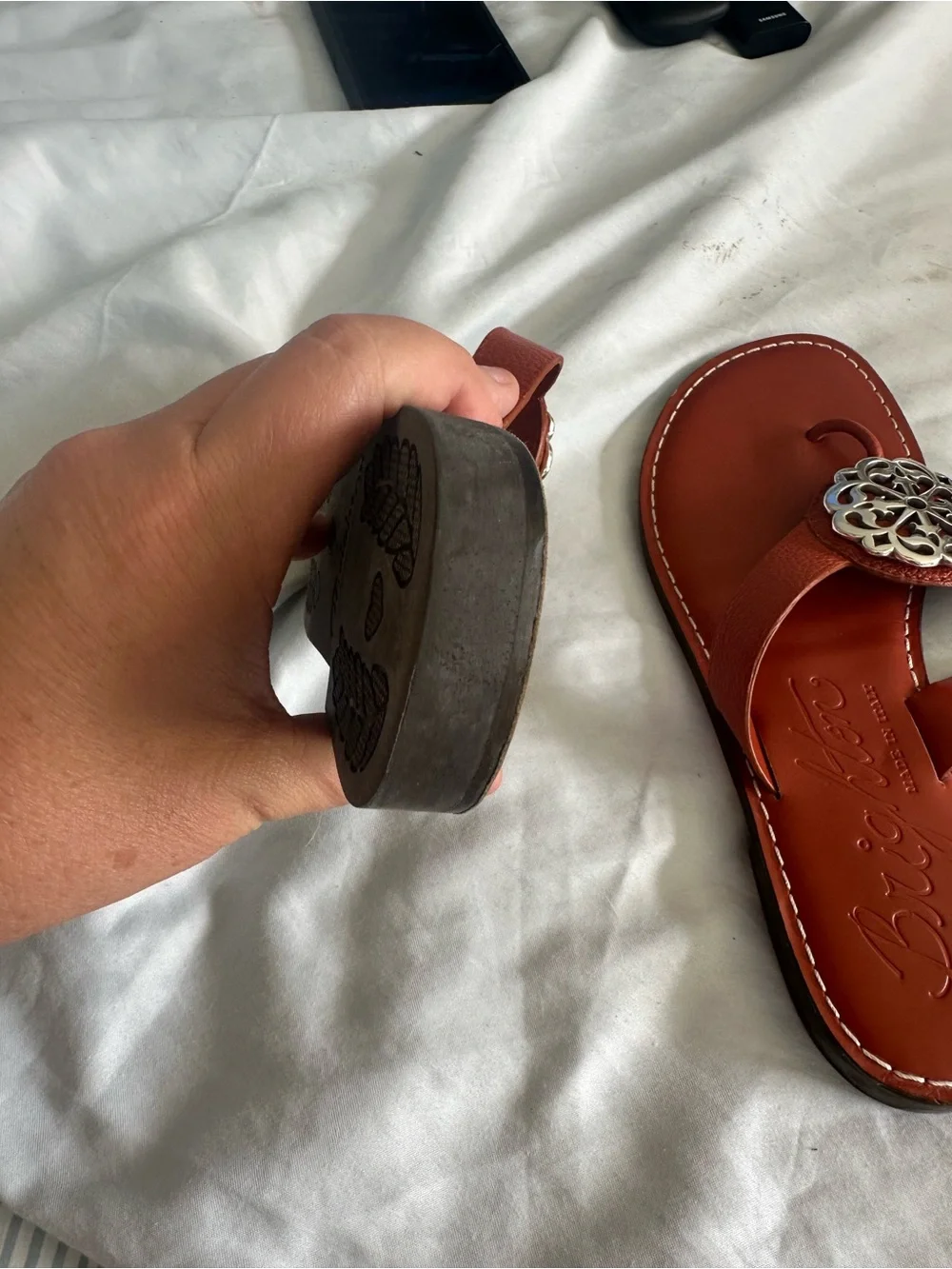 Brighton Orange Leather Thong Sandals with Decorative Medallions